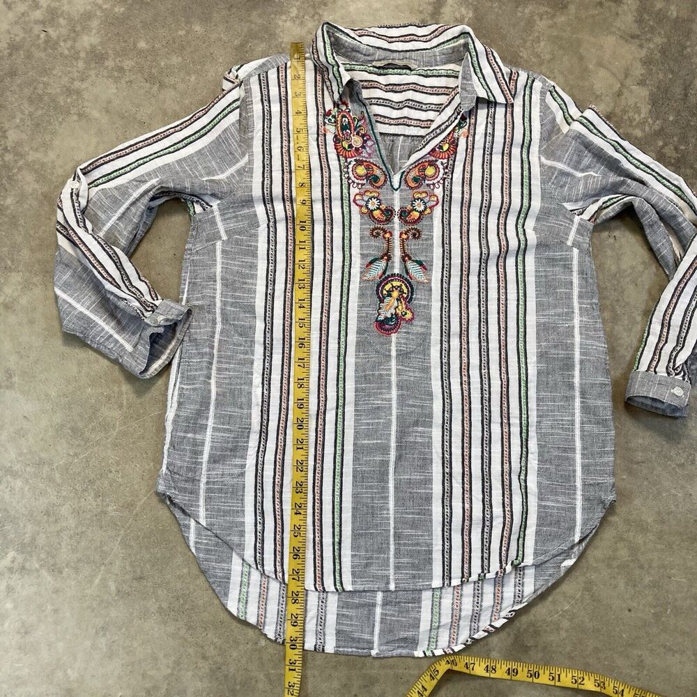 Soft Surroundings Shirt Womens Large Aruba Embroidered Pullover Tunic Boho Strip - Picture 4 of 13